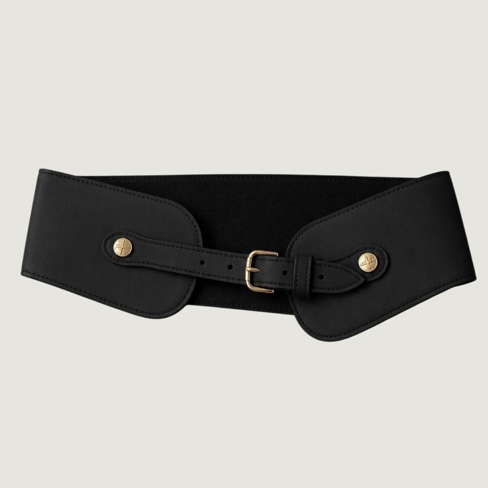 House of Harlow Leather Stretch Belt Wide Black Cinch Waist Boho Chic